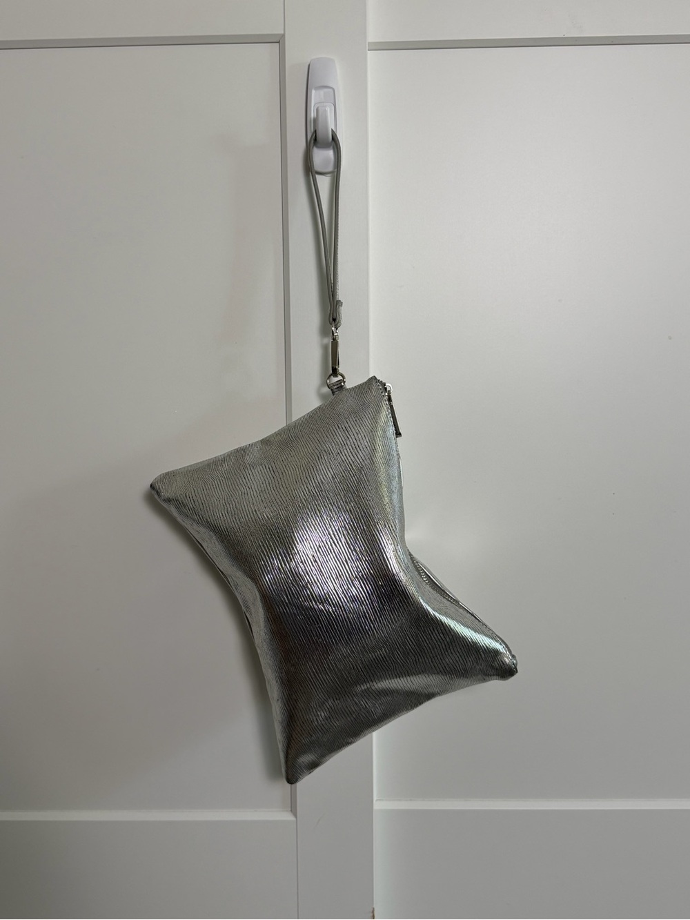 Charming Charlie Metallic Silver Textured Wristlet Clutch